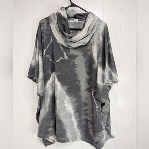 Gray Tie-Dye Cowl Neck Top